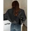 image:imageZeagoo Women Bomber Jacket Casual Button Down Varsity Jackets Shackets With Pockets OutwearBlack