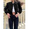 image:imageZeagoo Women Bomber Jacket Casual Button Down Varsity Jackets Shackets With Pockets OutwearBlack