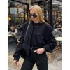 image:imageZeagoo Women Bomber Jacket Casual Button Down Varsity Jackets Shackets With Pockets OutwearBlack