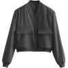 image:imageZeagoo Women Bomber Jacket Casual Button Down Varsity Jackets Shackets With Pockets OutwearDark Grey