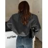 image:imageZeagoo Women Bomber Jacket Casual Button Down Varsity Jackets Shackets With Pockets OutwearDark Grey