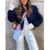 image:imageZeagoo Women Bomber Jacket Casual Button Down Varsity Jackets Shackets With Pockets OutwearNavy Blue