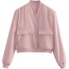 image:imageZeagoo Women Bomber Jacket Casual Button Down Varsity Jackets Shackets With Pockets OutwearPink