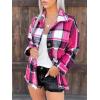 image:imageZeagoo Women Flannel Shacket Jacket Plaid Button Down Long Sleeve Shirt Fall Outfits 2026Rose Red