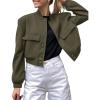 image:imageZeagoo Women Bomber Jacket Casual Button Down Varsity Jackets Shackets With Pockets OutwearArmy Green