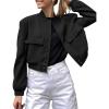 image:imageZeagoo Women Bomber Jacket Casual Button Down Varsity Jackets Shackets With Pockets OutwearBlack