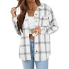 image:imageZeagoo Women Flannel Shacket Jacket Plaid Button Down Long Sleeve Shirt Fall Outfits 2026Black White
