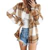image:imageZeagoo Women Flannel Shacket Jacket Plaid Button Down Long Sleeve Shirt Fall Outfits 2026Brown