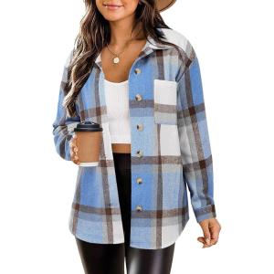 image:imageZeagoo Women Flannel Shacket Jacket Plaid Button Down Long Sleeve Shirt Fall Outfits 2026Blue Plaidgw354