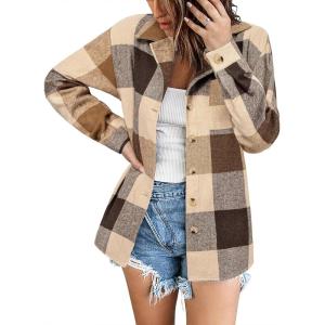 image:imageZeagoo Women Flannel Shacket Jacket Plaid Button Down Long Sleeve Shirt Fall Outfits 2026Brown 2