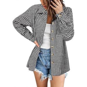 image:imageZeagoo Women Flannel Shacket Jacket Plaid Button Down Long Sleeve Shirt Fall Outfits 2026Houndstooth 1
