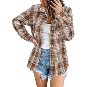image:imageZeagoo Women Flannel Shacket Jacket Plaid Button Down Long Sleeve Shirt Fall Outfits 2026Houndstooth 2