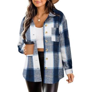 image:imageZeagoo Women Flannel Shacket Jacket Plaid Button Down Long Sleeve Shirt Fall Outfits 2026Navy Plaidgz547