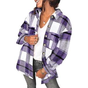 image:imageZeagoo Women Flannel Shacket Jacket Plaid Button Down Long Sleeve Shirt Fall Outfits 2026Purple