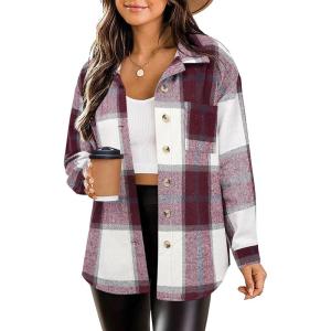 image:imageZeagoo Women Flannel Shacket Jacket Plaid Button Down Long Sleeve Shirt Fall Outfits 2026Red Plaidgz543