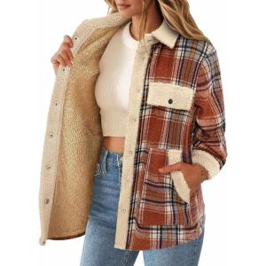 image:imageZeagoo Womens Flannel Jacket Fleece Lined Shacket Fall Outfits Plaid Sherpa Button Down Cozy Warm Winter Coat SXXLOrange