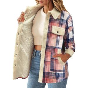 image:imageZeagoo Womens Flannel Jacket Fleece Lined Shacket Fall Outfits Plaid Sherpa Button Down Cozy Warm Winter Coat SXXLPink