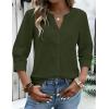 image:imageZeagoo Women Button Down Shirts Linen Cotton 34 Sleeve V Neck Tops Dressy Casual Loose Work Blouses 2026Army Green