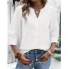 image:imageZeagoo Women Button Down Shirts Linen Cotton 34 Sleeve V Neck Tops Dressy Casual Loose Work Blouses 2026White