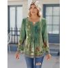 image:imageZeagoo Womens Long Sleeve Tops 2026 V Neck Pleated Shirts Dressy Casual Tunic Blouses Loose Fit Fall Fashion ClothesBbgreenprinted