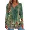 image:imageZeagoo Womens Long Sleeve Tops 2026 V Neck Pleated Shirts Dressy Casual Tunic Blouses Loose Fit Fall Fashion ClothesBbgreenprinted