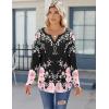 image:imageZeagoo Womens Long Sleeve Tops 2026 V Neck Pleated Shirts Dressy Casual Tunic Blouses Loose Fit Fall Fashion ClothesBlack Pinkprinted