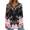 image:imageZeagoo Womens Long Sleeve Tops 2026 V Neck Pleated Shirts Dressy Casual Tunic Blouses Loose Fit Fall Fashion ClothesBlack Pinkprinted
