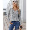 image:imageZeagoo Womens Long Sleeve Tops 2026 V Neck Pleated Shirts Dressy Casual Tunic Blouses Loose Fit Fall Fashion ClothesGrey Floralprinted