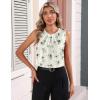 image:imageZeagoo Womens Silk Satin Tank Tops Crew Neck Pleated Camisole Sleeveless Business Work Blouse Dressy Casual Summer ShirtApricot Grey Floral
