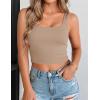image:imageZeagoo Womens Square Neck Sleeveless Crop Tops 2026 Cute Double Layer Casual Slim Fit Trendy Tank TopsKhaki