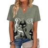 image:imageZeagoo Womens Tops Short Sleeve V Neck Tee Shirts Cute Dressy Casual Clothing Business Work BlouseGray Cat Dw176