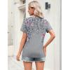 image:imageZeagoo Womens Tops Short Sleeve V Neck Tee Shirts Cute Dressy Casual Clothing Business Work BlouseGrey Flower Hf36