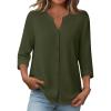 image:imageZeagoo Women Button Down Shirts Linen Cotton 34 Sleeve V Neck Tops Dressy Casual Loose Work Blouses 2026Army Green