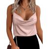 image:imageZeagoo Womens Cowl Neck Satin Camisole Sleeveless Sexy Spaghetti Strap Silk Cami Backless Tank Tops Basic Blouse Pink