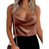 image:imageZeagoo Womens Cowl Neck Satin Camisole Sleeveless Sexy Spaghetti Strap Silk Cami Backless Tank Tops Halter Basic Tank Shirts Brown