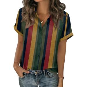 image:imageZeagoo Short Sleeve Summer Tops for Women Casual Button Down Shirts SolidStriped Business Work BlousesTz275