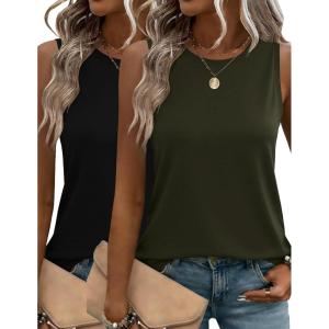 image:imageZeagoo Womens 2026 Tank Tops Casual Crewneck Sleeveless T Shirts Loose Fit Summer Tunic Blouse2 Packarmy Green and Black