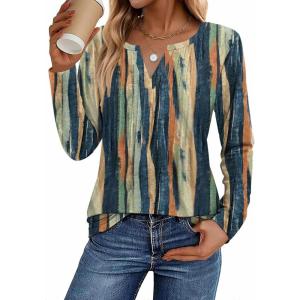 image:imageZeagoo Womens Long Sleeve Tops 2026 V Neck Pleated Shirts Dressy Casual Tunic Blouses Loose Fit Fall Fashion ClothesCx289