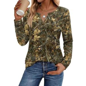 image:imageZeagoo Womens Long Sleeve Tops 2026 V Neck Pleated Shirts Dressy Casual Tunic Blouses Loose Fit Fall Fashion ClothesCx295