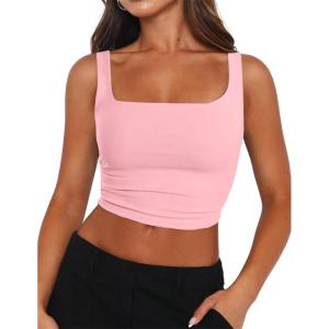 image:imageZeagoo Womens Square Neck Sleeveless Crop Tops 2026 Cute Double Layer Casual Slim Fit Trendy Tank TopsBaby Pink
