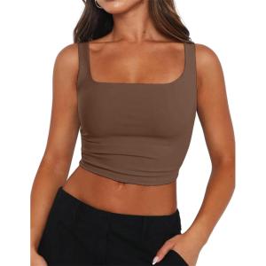 image:imageZeagoo Womens Square Neck Sleeveless Crop Tops 2026 Cute Double Layer Casual Slim Fit Trendy Tank TopsBrown