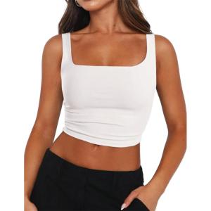 image:imageZeagoo Womens Square Neck Sleeveless Crop Tops 2026 Cute Double Layer Casual Slim Fit Trendy Tank TopsBwhite