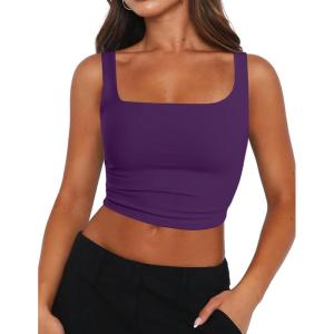image:imageZeagoo Womens Square Neck Sleeveless Crop Tops 2026 Cute Double Layer Casual Slim Fit Trendy Tank TopsPurple