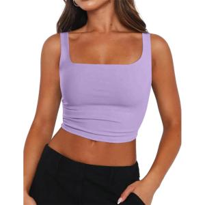 image:imageZeagoo Womens Square Neck Sleeveless Crop Tops 2026 Cute Double Layer Casual Slim Fit Trendy Tank TopsViolet