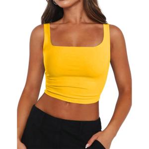 image:imageZeagoo Womens Square Neck Sleeveless Crop Tops 2026 Cute Double Layer Casual Slim Fit Trendy Tank TopsYellow