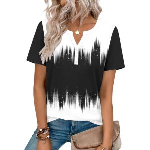 image:imageZeagoo Womens Summer Tops V Neck Short Sleeve Shirts Dressy Casual Blouse Spring Vacation Tshirts ClothesBlack White Gradient