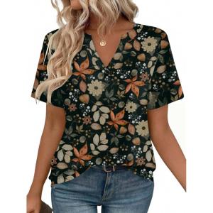 image:imageZeagoo Womens Tops Short Sleeve V Neck Tee Shirts Cute Dressy Casual Clothing Business Work BlouseMaple Leaf Wf157