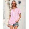 image:imageZeagoo Womens Tops Short Sleeve V Neck Tee Shirts Cute Dressy Casual Clothing Business Work BlousePink and White Stripes Tz300