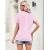 image:imageZeagoo Womens Tops Short Sleeve V Neck Tee Shirts Cute Dressy Casual Clothing Business Work BlousePink and White Stripes Tz300