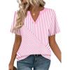 image:imageZeagoo Womens Tops Short Sleeve V Neck Tee Shirts Cute Dressy Casual Clothing Business Work BlousePink and White Stripes Tz300